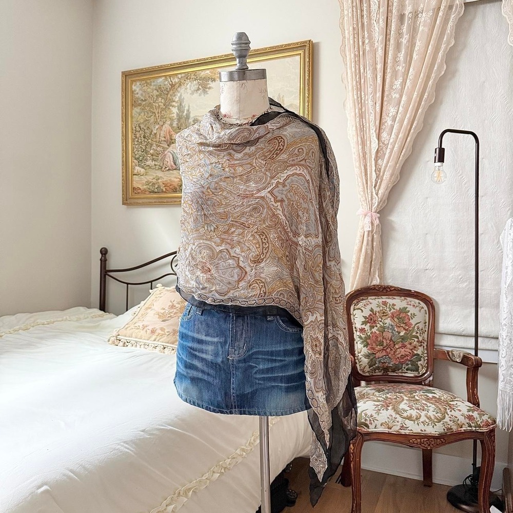 Paisley Wrap Scarf  Y2K neutral paisley scarf shawl